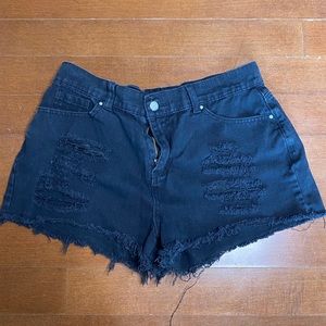 Black  and white denim shorts